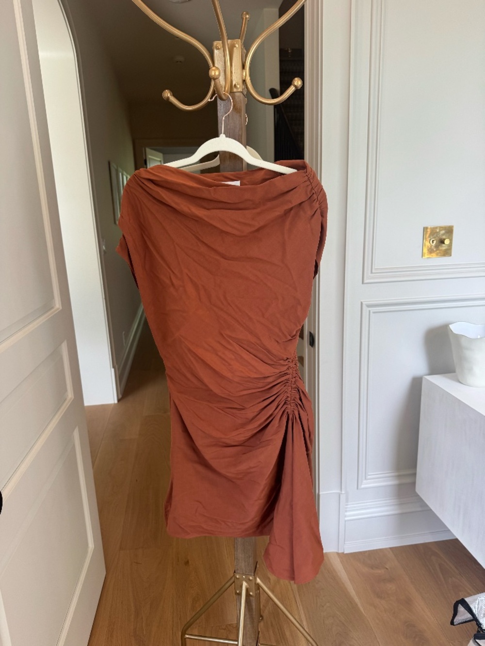 A.L.C. Rust Draped Ruched Midi Dress Cowl Neck Size 8